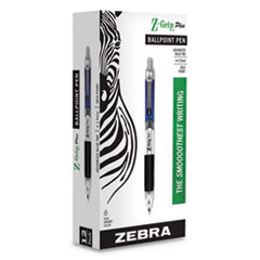 Zebra® Z-Grip Plus Ballpoint Pen, Retractable, Medium 1 mm, Blue Ink, Blue Barrel, Dozen