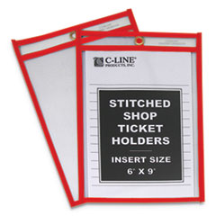 C-Line® Stitched Shop Ticket Holders, Top Load, Super Heavy, Clear, 6" x 9" Inserts, 25/Box