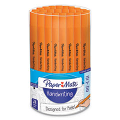 Paper Mate® Handwriting Triangular Plastic Point Pen, Stick, Medium 0.7 mm, Black Ink, Orange Barrel, 24/Pack