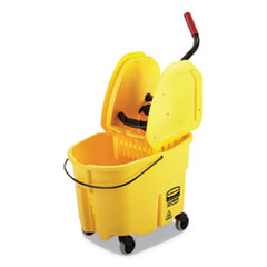 Rubbermaid® Commercial WaveBrake 2.0 Bucket/Wringer Combos, Down-Press, 35 qt, Plastic, Yellow