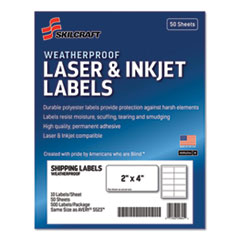 7530016736220, SKILCRAFT Weatherproof Mailing Labels, Laser Printers, 2 x 4, White, 10/Sheet, 50 Sheets/Pack
