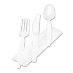 Dixie® Wrapped Tableware/Napkin Packets, Fork/Knife/Spoon/Napkin, White, 250/Carton
