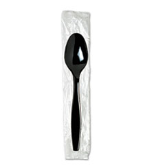 Dixie® Individually Wrapped Heavyweight Teaspoons, Polystyrene, Black 1,000/Carton