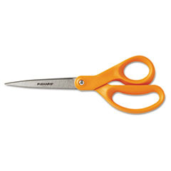 Fiskars® Home And Office Scissors, 8" Length, Stainless Steel, Straight, Orange Handle