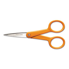 Fiskars® Home and Office Scissors, Pointed Tip, 5" Long, 1.88" Cut Length, Orange Straight Handle
