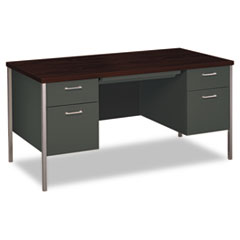 HON® 34000 Series Double Pedestal Desk, 60" x 30" x 29.5", Mahogany/Charcoal