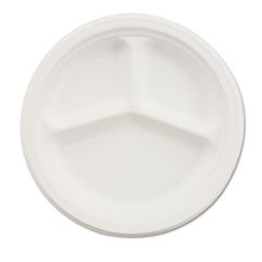 Chinet® Paper Dinnerware, 3-Compartment Plate, 10.25" dia, White, 500/Carton