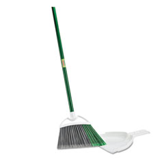Libman Commercial Precision Angle Broom with Dustpan, 53" Handle, Green/Gray, 4/Carton