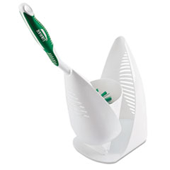 Libman Commercial Premium Angled Toilet Bowl Brush and Caddy, White/Green, 4/Carton