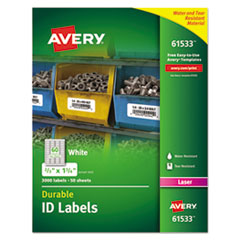 Avery® Durable Permanent ID Labels with TrueBlock Technology, Laser Printers, 0.66 x 1.75, White, 60/Sheet, 50 Sheets/Pack