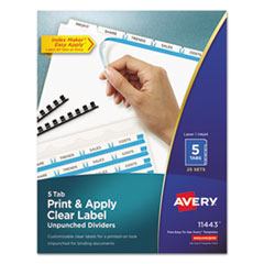 Avery® Print & Apply Index Maker® Clear Label Unpunched Dividers with Easy Apply Printable Label Strip for Binding Systems