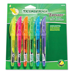 Ticonderoga® Emphasis Pocket Style Highlighters, Assorted Ink Colors, Chisel Tip, Assorted Barrel Colors, 6/Set