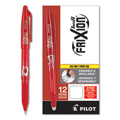 Pilot® FriXion Ball Erasable Gel Pen, Stick, Fine 0.7 mm, Red Ink, Red Barrel
