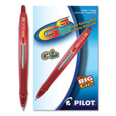 Pilot® G6 Gel Pen, Retractable, Fine 0.7 mm, Red Ink, Red Barrel