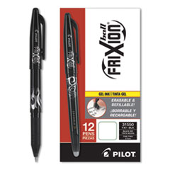 Pilot® FriXion Ball Erasable Gel Pen, Stick, Fine 0.7 mm, Black Ink, Black Barrel