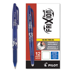 Pilot® FriXion Ball Erasable Gel Pen, Stick, Fine 0.7 mm, Blue Ink, Blue Barrel