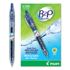 Pilot® B2P Bottle-2-Pen Recycled Gel Pen, Retractable, Fine 0.7 mm, Blue Ink, Translucent Blue Barrel