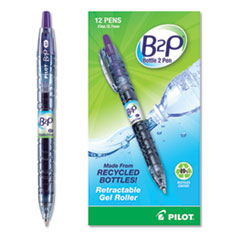 Pilot® B2P Bottle-2-Pen Recycled Gel Pen, Retractable, Fine 0.7 mm, Purple Ink, Translucent Blue Barrel