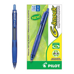 Pilot® G-Knock BeGreen Gel Pen, Retractable, Fine 0.7 mm, Blue Ink, Blue Barrel, Dozen
