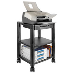 Kantek Height-Adjustable Deskside Printer Cart, Plastic, 3 Shelves, 1 Drawer, 75 lb Capacity, 17" x 13.25" x 24.5", Black