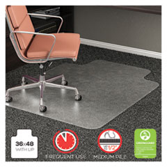 deflecto® RollaMat Frequent Use Chair Mat, Med Pile Carpet, Flat, 36 x 48, Lipped, Clear