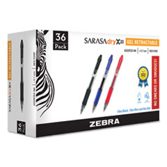 Zebra® Sarasa Dry Gel X20 Gel Pen, Retractable, Medium 0.7 mm, Assorted Ink and Barrel Colors, 36/Pack