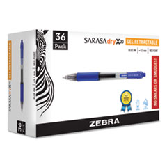 Zebra® Sarasa Dry Gel X20 Gel Pen, Retractable, Medium 0.7 mm, Blue Ink, Translucent Blue Barrel, 36/Pack