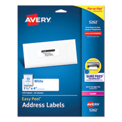 Avery® Easy Peel White Address Labels w/ Sure Feed Technology, Laser Printers, 1.33 x 4, White, 14/Sheet, 25 Sheets/Pack