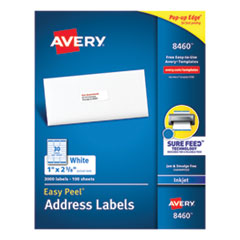 Avery® Easy Peel White Address Labels w/ Sure Feed Technology, Inkjet Printers, 1 x 2.63, White, 30/Sheet, 100 Sheets/Box