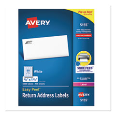 Avery® Easy Peel White Address Labels w/ Sure Feed Technology, Laser Printers, 0.66 x 1.75, White, 60/Sheet, 100 Sheets/Pack
