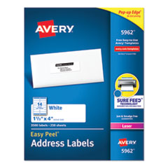 Avery® Easy Peel White Address Labels w/ Sure Feed Technology, Laser Printers, 1.33 x 4, White, 14/Sheet, 250 Sheets/Box