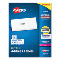 Avery® Easy Peel White Address Labels w/ Sure Feed Technology, Laser Printers, 1 x 2.63, White, 30/Sheet, 250 Sheets/Pack