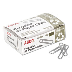 ACCO Recycled Paper Clips, Medium (No. 1), Silver, 100/Box, 10 Boxes/Pack