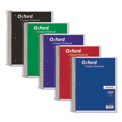 Oxford™ Coil-Lock Wirebound Notebooks, 3-Hole Punched, 5 Subject, Medium/College Rule, Randomly Assorted Covers, 11 x 8.5, 200 Sheets