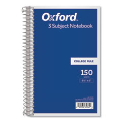 Oxford™ Coil-Lock Wirebound Notebooks, 3 Subject, Medium/College Rule, Randomly Assorted Covers, 9.5 x 6, 150 Sheets