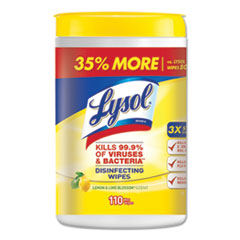 LYSOL® Brand Disinfecting Wipes, 7 x 7.25, Lemon and Lime Blossom, 110 Wipes/Canister