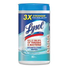 LYSOL® Brand Disinfecting Wipes, 7 x 7.25, Ocean Fresh, 80 Wipes/Canister