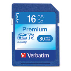 Verbatim® 16GB Premium SDHC Memory Card, UHS-I V10 U1 Class 10, Up to 80MB/s Read Speed