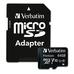Verbatim® 64GB Premium microSDXC Memory Card with Adapter, UHS-I V10 U1 Class 10, Up to 90MB/s Read Speed