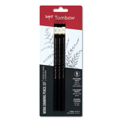 Tombow® Mono® Drawing Pencil Set, 2 mm, Assorted Lead Hardness Ratings, Black Lead, Black Barrel, 3/Pack