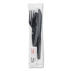 Dixie® Wrapped Tableware/Napkin Packets, Fork/Knife/Spoon/Napkin, Black, 250/Carton