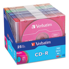 Verbatim® CD-R Recordable Disc, 700 MB/80 min, 52x, Slim Jewel Case, Assorted, 25/Pack