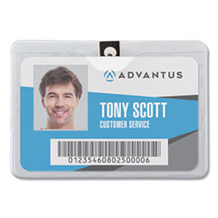 Advantus ID Badge Holders with Clip, Horizontal, Clear 4.13" x 3.38" Holder, 3.88" x 3" Insert, 50/Pack