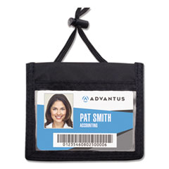 Advantus ID Badge Holders with Convention Neck Pouch, Horizontal, Black/Clear 5" x 4.25" Holder, 2.75" x 4" Insert, 48" Cord, 12/Pack