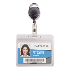 Advantus Resealable ID Badge Holders with 30" Cord Reel, Horizontal, Frosted 4.13" x 3.75" Holder, 3.75" x 2.63" Insert, 10/Pack