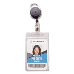Advantus Resealable Badge Holder Combo Pack with Badge Reel, 30" Cord, Vertical, Frost 2.68" x 5" Holder, 2.38" x 3.75" Insert, 10/PK
