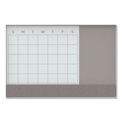 U Brands 3N1 Magnetic Glass Dry Erase Combo Board, Monthly Calendar, 48 x 36, White/Gray Surface, White Aluminum Frame