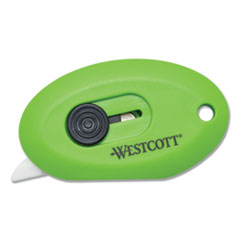Westcott® Compact Safety Ceramic Blade Box Cutter, Retractable Blade, 0.5" Blade, 2.5" Plastic Handle, Green