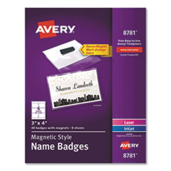 Avery® Magnetic Style Name Badge Kit, Horizontal, 4" x 3", White, 48/Pack
