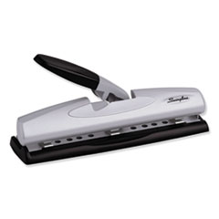 Swingline® 12-Sheet LightTouch Desktop Two- to Three-Hole Punch, 9/32" Holes, Black/Silver